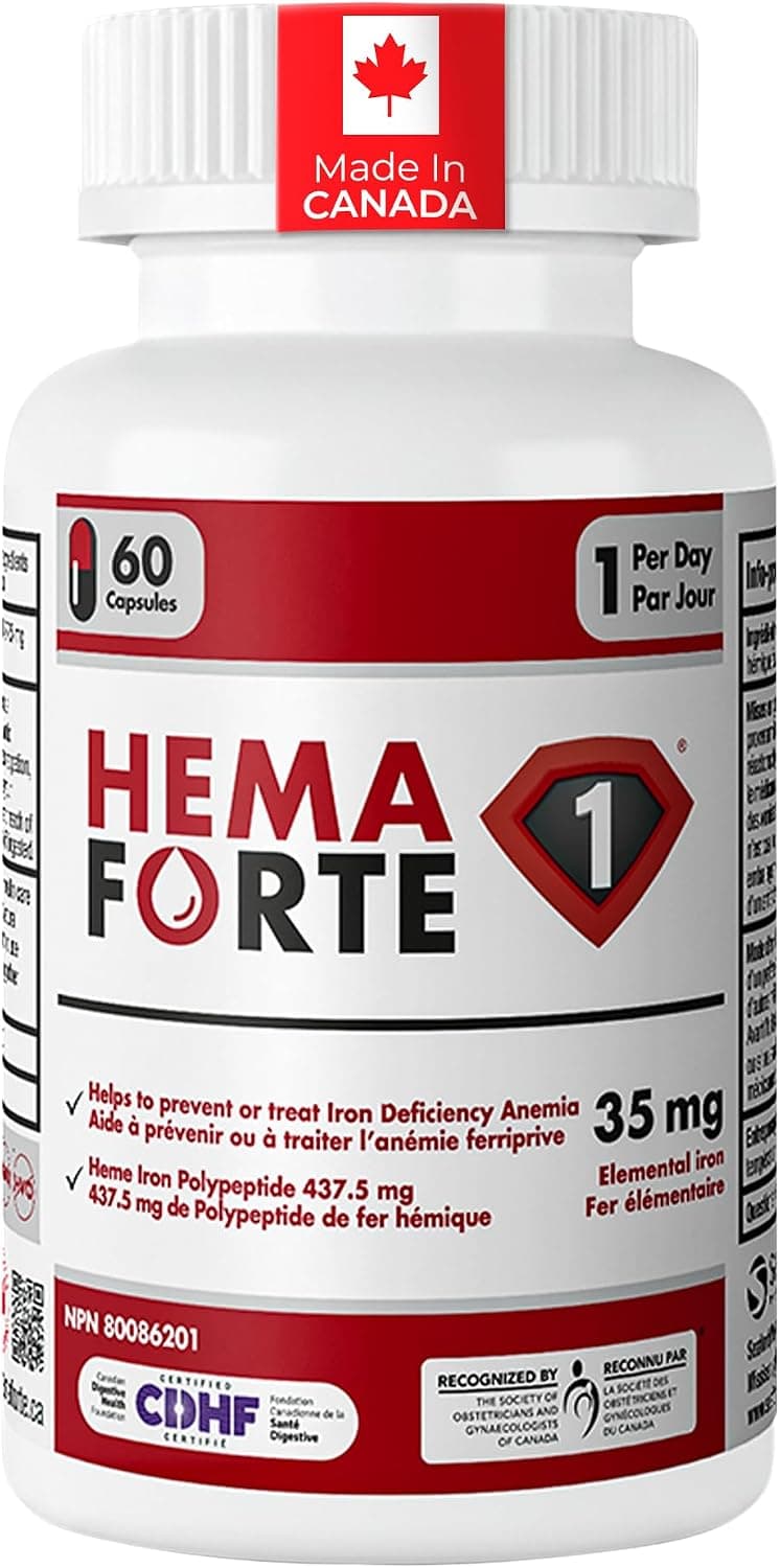 Hemaforte Fe heme iron supplement bottle with 60 capsules